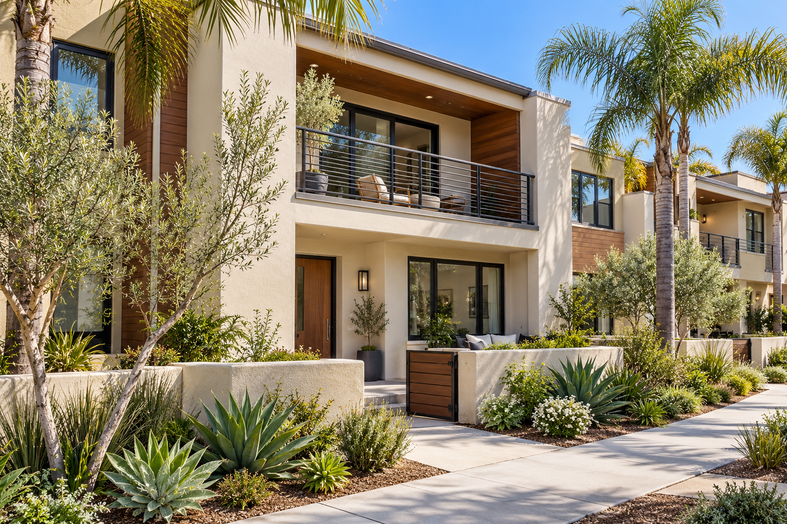 Illustrative contemporary Southern California condo community